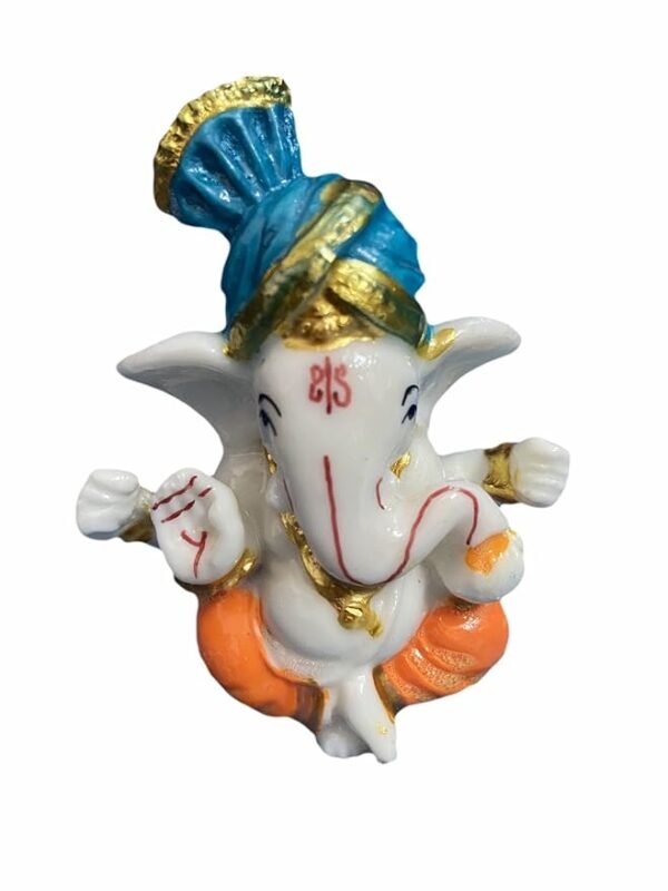 RS Ganesha Statue Idol Figurine Showpiece for Car Dashboard/Home/Office-7cm (Orange)
